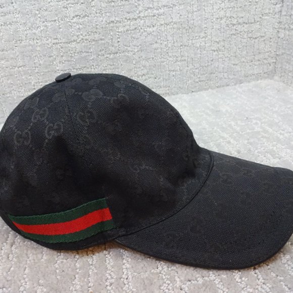 Gucci Other - GUCCI Black Original GG Large Canvas Signature Web Baseball Cap Hat Authentic